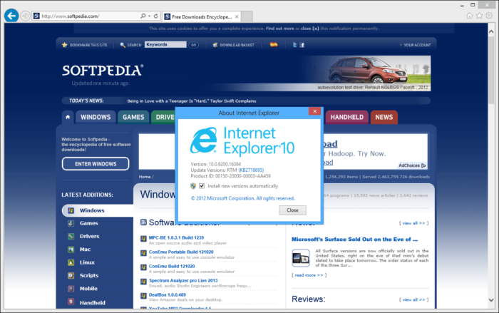 Пользовательский интерфейс Internet Explorer 10