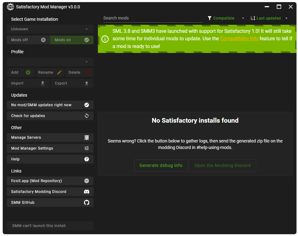 Пользовательский интерфейс SatisfactoryModManager