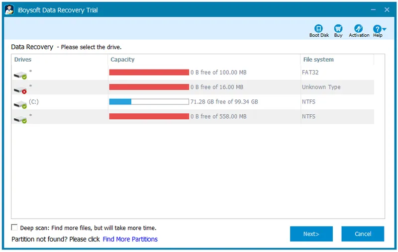 Работа с iBoysoft Data Recovery