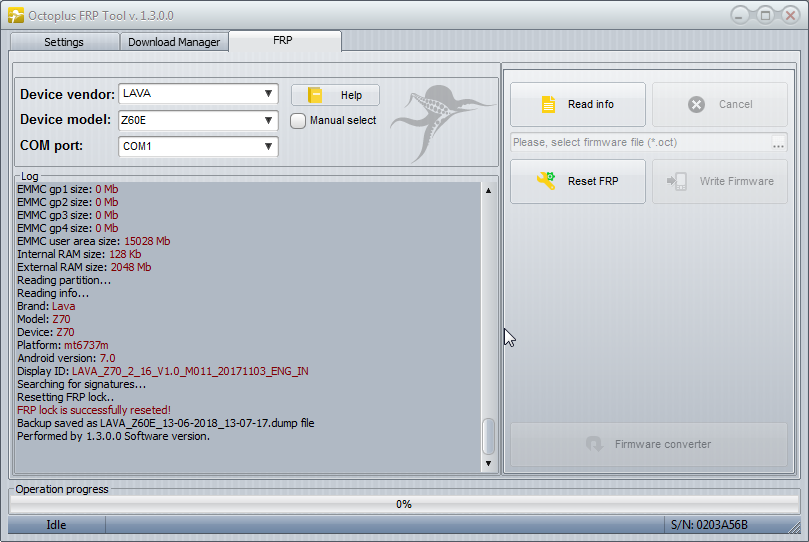 Работа с Octoplus FRP Tool