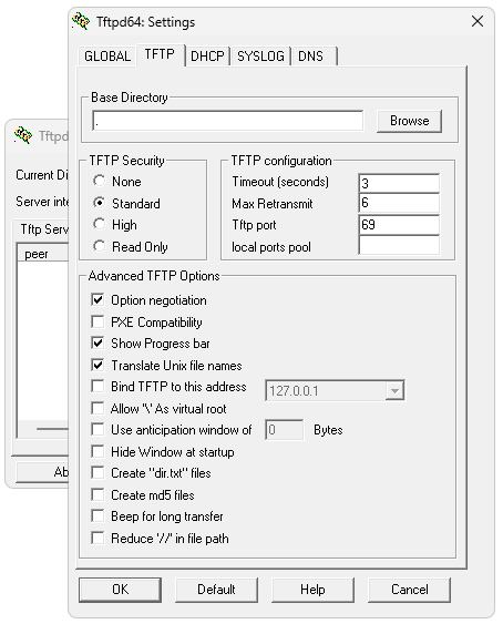 Работа с Tftpd32