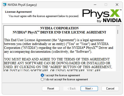 Установка NVIDIA PhysX Legacy System Software